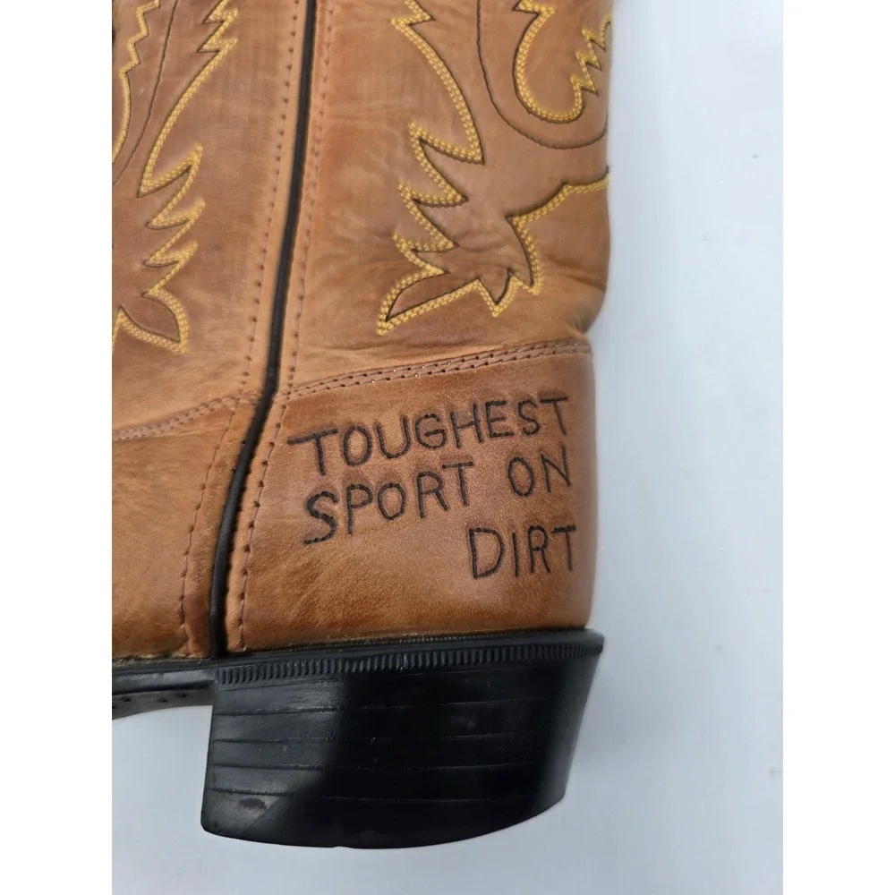 Old West Kids PBR Rodeo Tan Leather Cowboy Boots Toughest Sport on Dirt Size 3